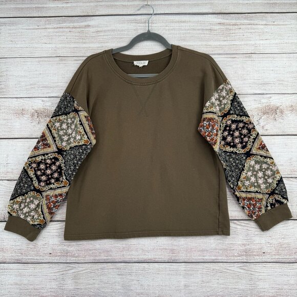 Roolee Quilted Sleeve Crewneck Sweatshirt Women's Size Small Green - Picture 1 of 13